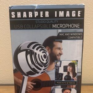 Sharper Image Black & Silver USB Collapsible Microphone for Podcasting